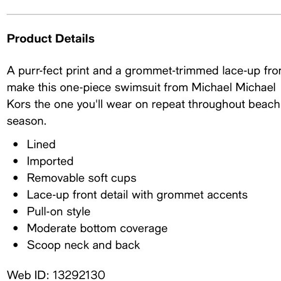 NWT Michael Kors Printed Lace Up Swimsuit - Picture 3 of 11